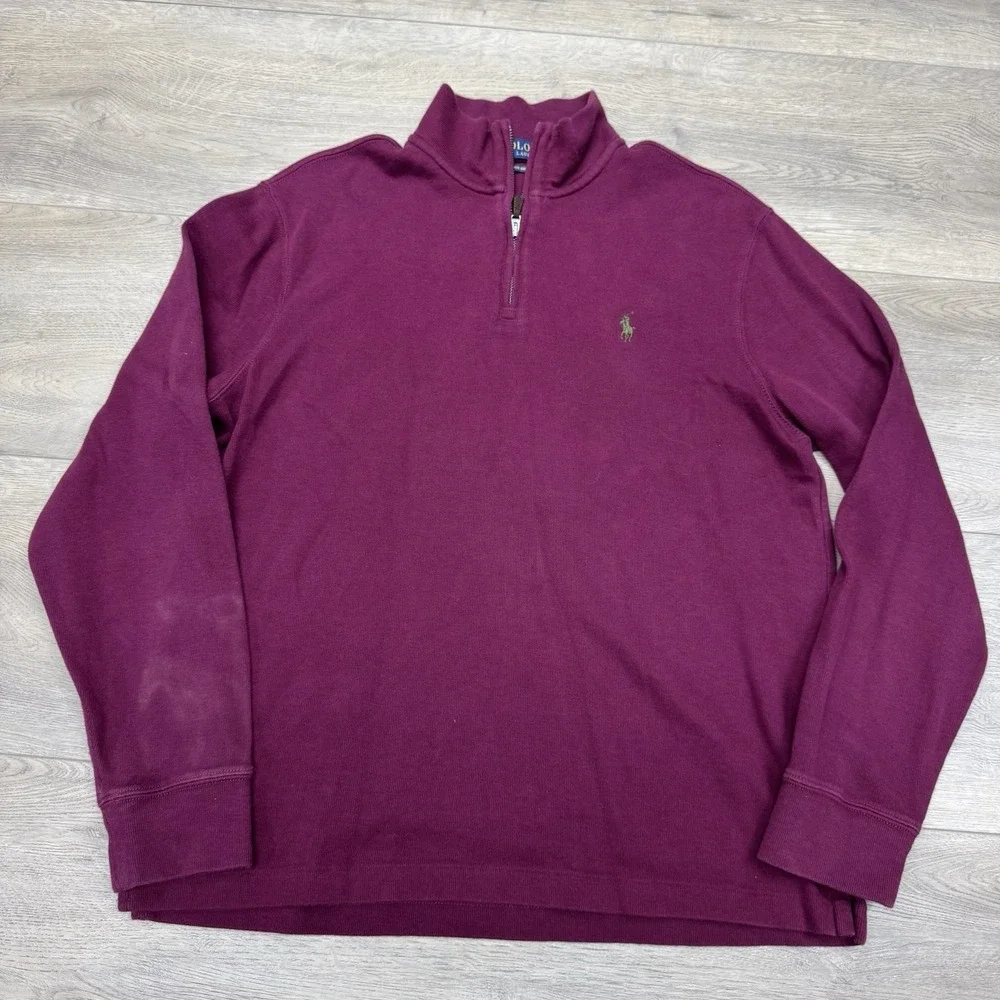 Polo Ralph Lauren Estate Rib Maroon 1/4 Zip Pullover‎ Men's Sz L Marks